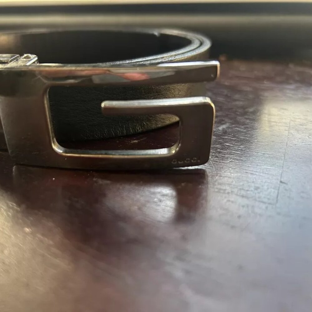 GUCCI VINTAGE LOGO LEATHER BLACK BELT PREOWNED CONDITION DESIGNER BELT CHRISTMAS